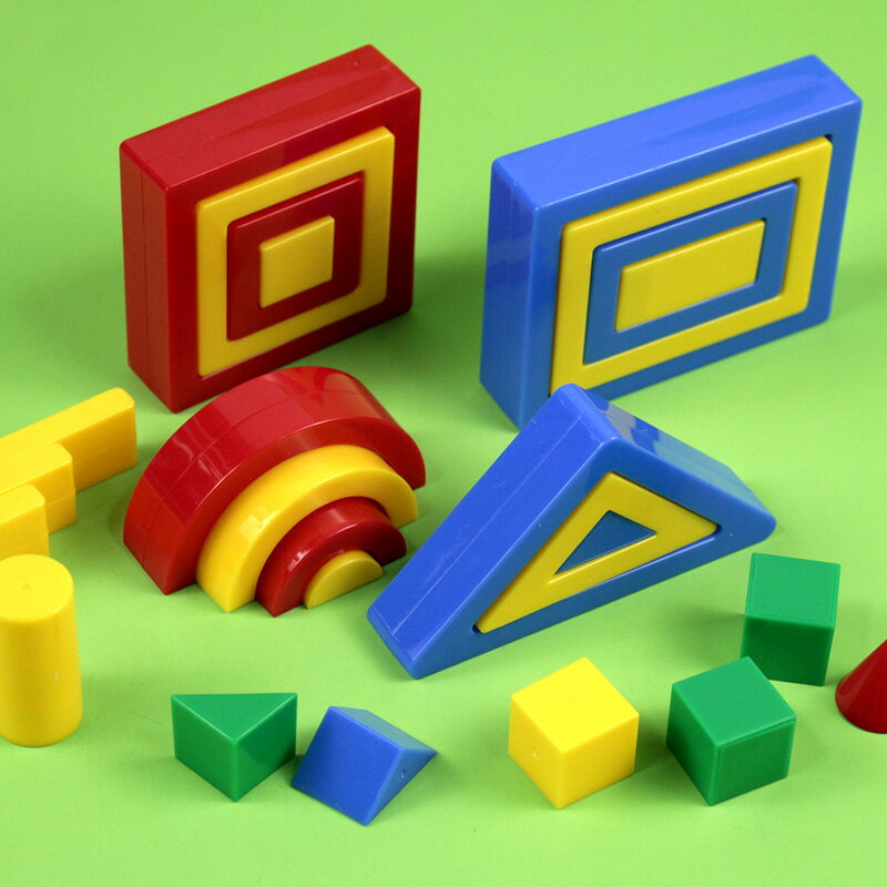 塑料積木幾何體小學數學幼兒園學前啟蒙玩具圖形的認識與拼搭半圓形圓錐體球體正方形長方形正方體長方體