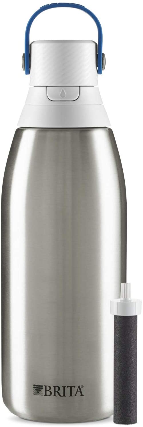 Brita【美國代購】保溫濾水壺 吸管式32盎司 約946.2ml不鏽鋼-銀色