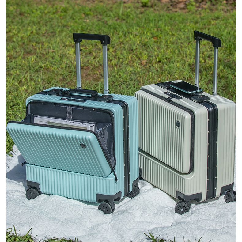 免運 多功能登機箱行李箱 新款豪華鋁框行李箱前置開口18寸登機拉桿箱輕便多功能旅行箱