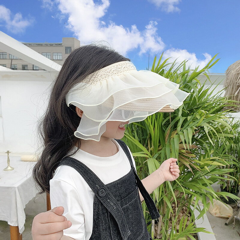 1一3歲兒童空頂草帽女寶寶夏季防曬遮陽無頂帽子涼帽夏天公主女孩