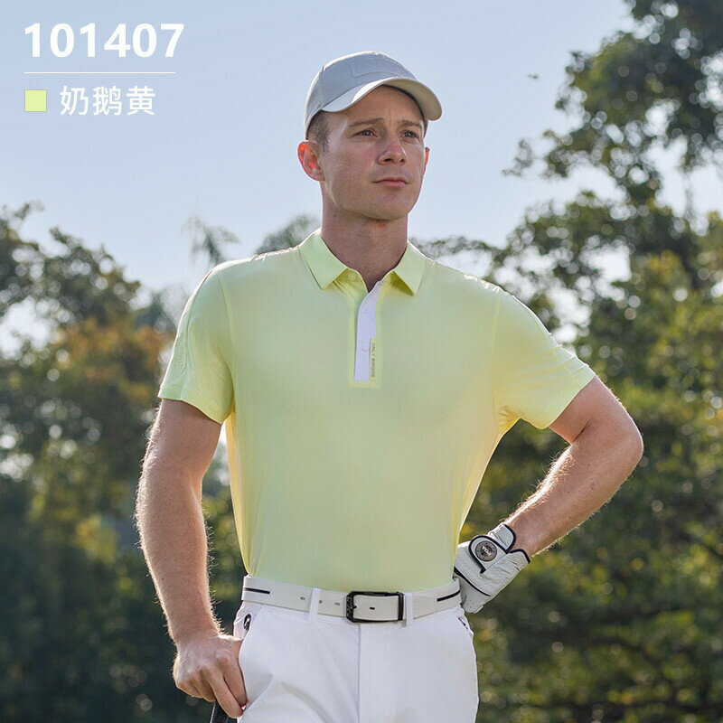 美國PGA 2025夏季高爾夫球服男裝polo防曬短袖T恤後背透氣網涼感面料