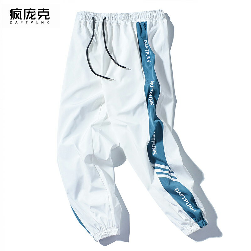 國潮ins超火的長褲寬松潮牌男女hiphop嘻哈串標運動褲九分束腳褲
