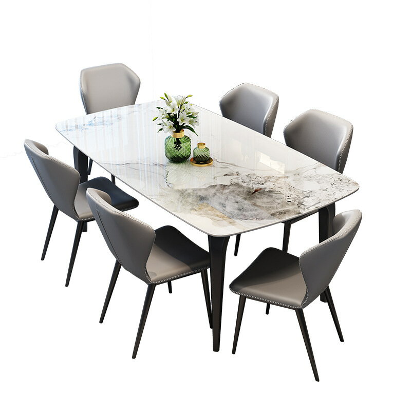 【免運】美雅閣| 輕奢亮光巖板餐桌椅組合小戶型家用現代簡約餐廳意式長方形吃飯桌