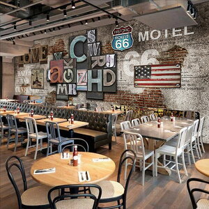 3D復古懷舊磚墻工業風墻紙酒吧咖啡餐廳壁紙立體字母飯店KTV壁畫