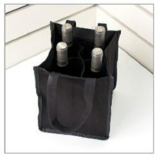 【客製化】客製黑色帆布紅酒袋(4瓶裝LOGO網版印刷)環保袋S1-01082A