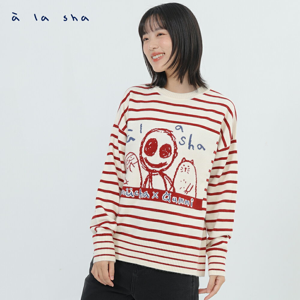 a la sha 家族條紋落肩針織上衣 2