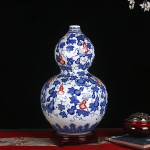 景德鎮花瓶陶瓷器手繪仿古青花纏枝蓮葫蘆釉里紅工藝花瓶家居裝飾