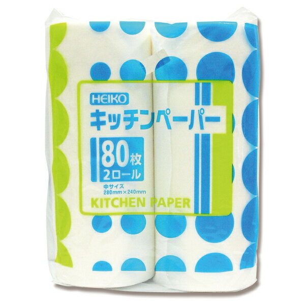 HEIKO 捲筒式廚房用餐巾紙(中) 80抽*2捆/ ヘイコー キッチンペーパー 80枚*2ロール