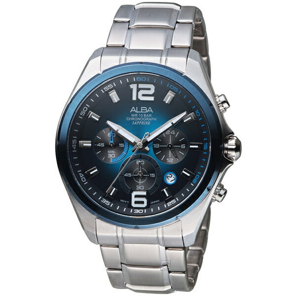ALBA 雅柏錶 日系潮流三眼計時腕錶 VD53-X278B(AT3B79X1)-44mm-漸層藍面鋼帶【刷卡回饋 分期0利率】【APP下單22%點數回饋】