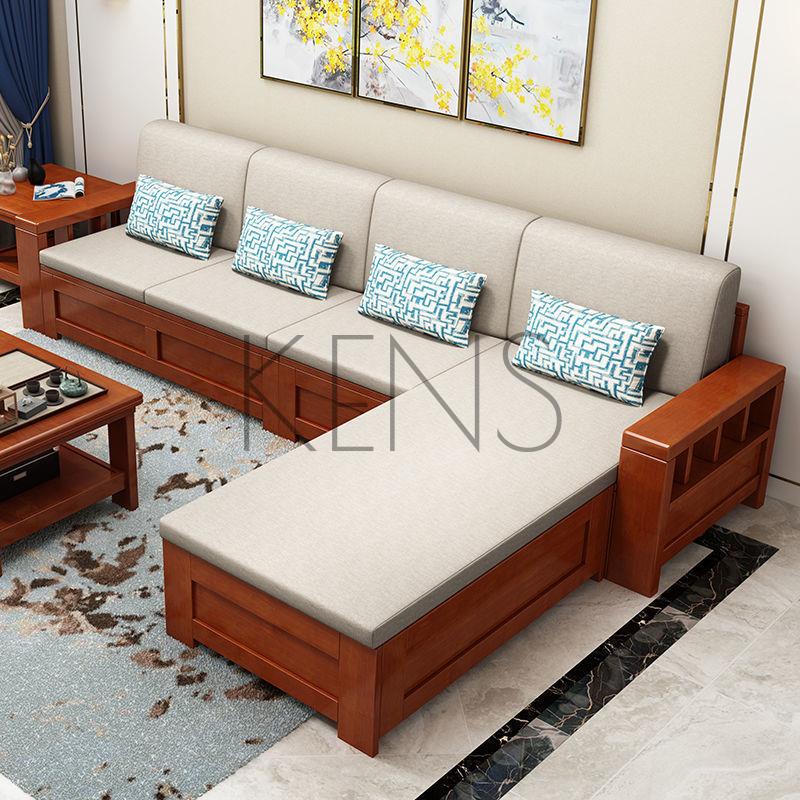 【KENS】沙發 沙發椅 中式實木沙發組合多功能高箱高靠小戶型布藝沙發冬夏兩用家具