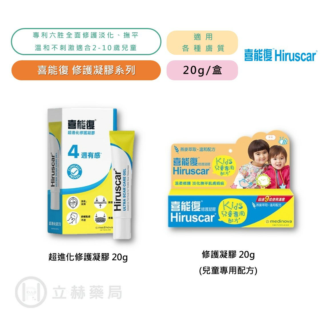 Hiruscar喜能復 修護凝膠系列 20g/盒 (一般/兒童配方) 淡化撫平 平滑修護 專利六胜肽 公司貨 【立赫藥局】