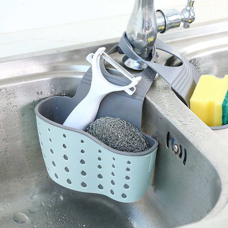 廚房水槽瀝水籃掛袋水龍頭海綿置物架洗菜洗碗水池免打孔收納掛籃