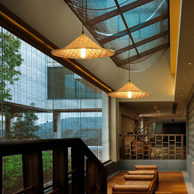 餐廳燈竹編草帽吊燈創意新中式火鍋店農家樂大排檔飯店手工竹藝燈