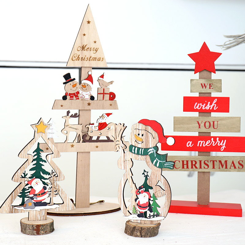 圣誕樹迷你桌面小擺件圣誕節ins木質餐廳裝飾品創意櫥窗布置用品