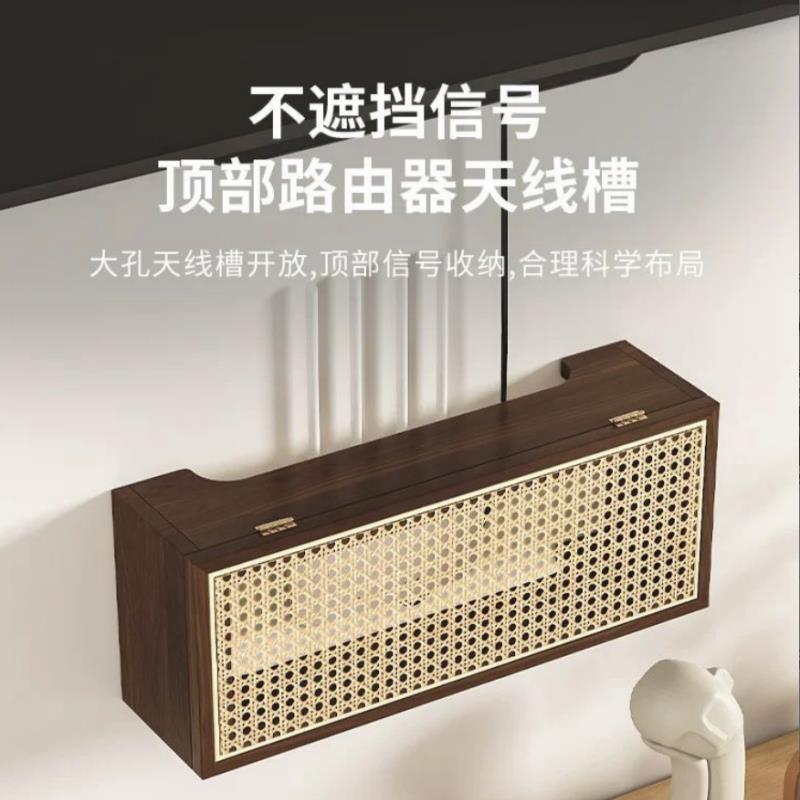 免運 可開票 中古風藤編wifi無線路由器收納盒墻上壁掛式電視機頂盒收納置物架