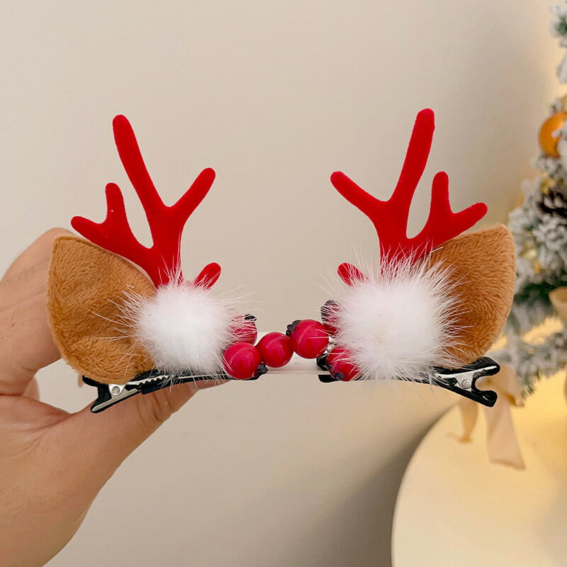 【台灣現貨】時尚配件 髮飾 髮夾 鯊魚夾 大嘴夾 邊夾  歐美聖誕節對夾裝飾品節日兒童前額頭飾碎髮劉海髮卡聖誕髮夾女 2