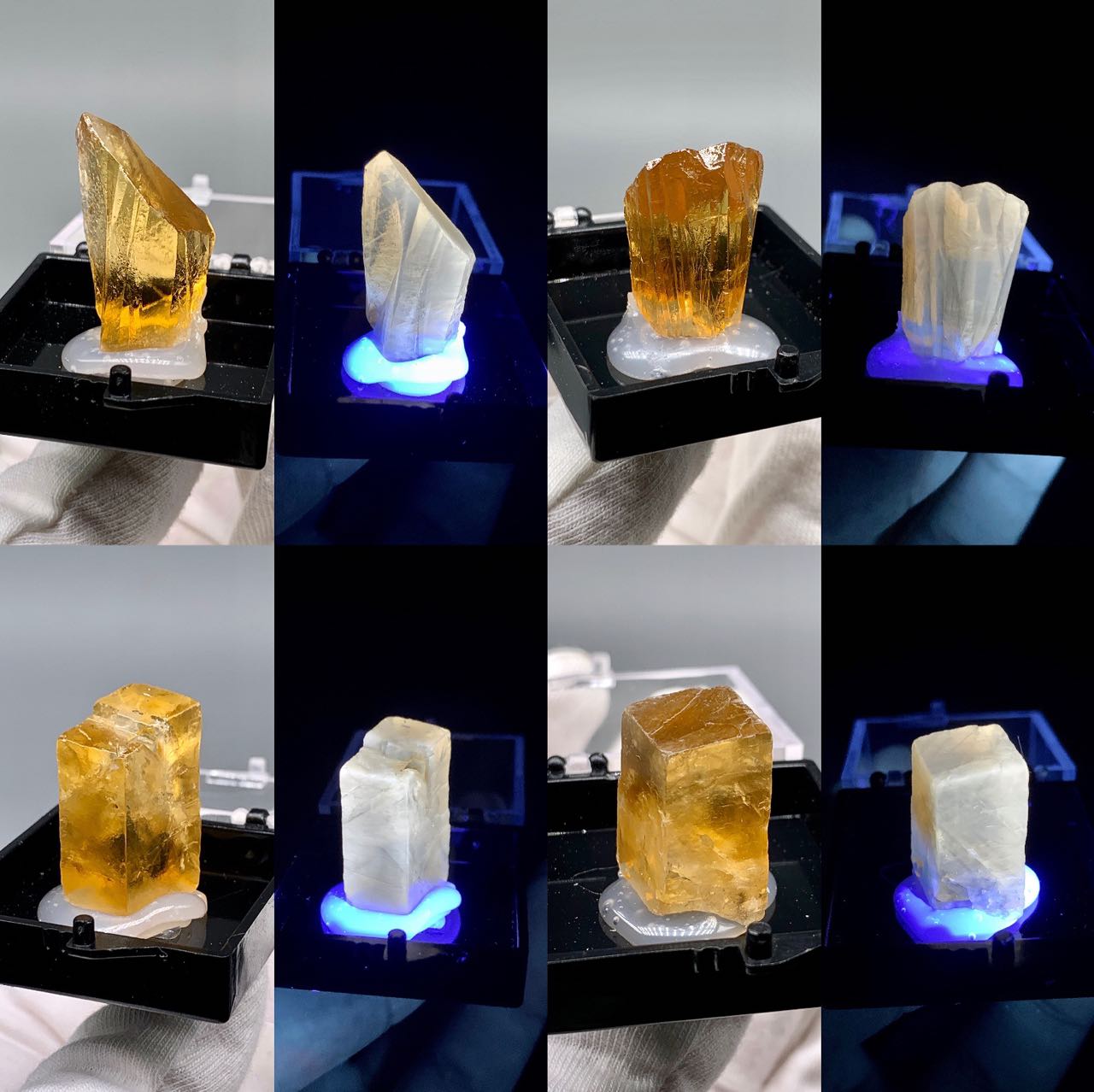 霰石天然熒光礦物晶體盒子礦石入門教學科普貓礦原石寶石小擺件