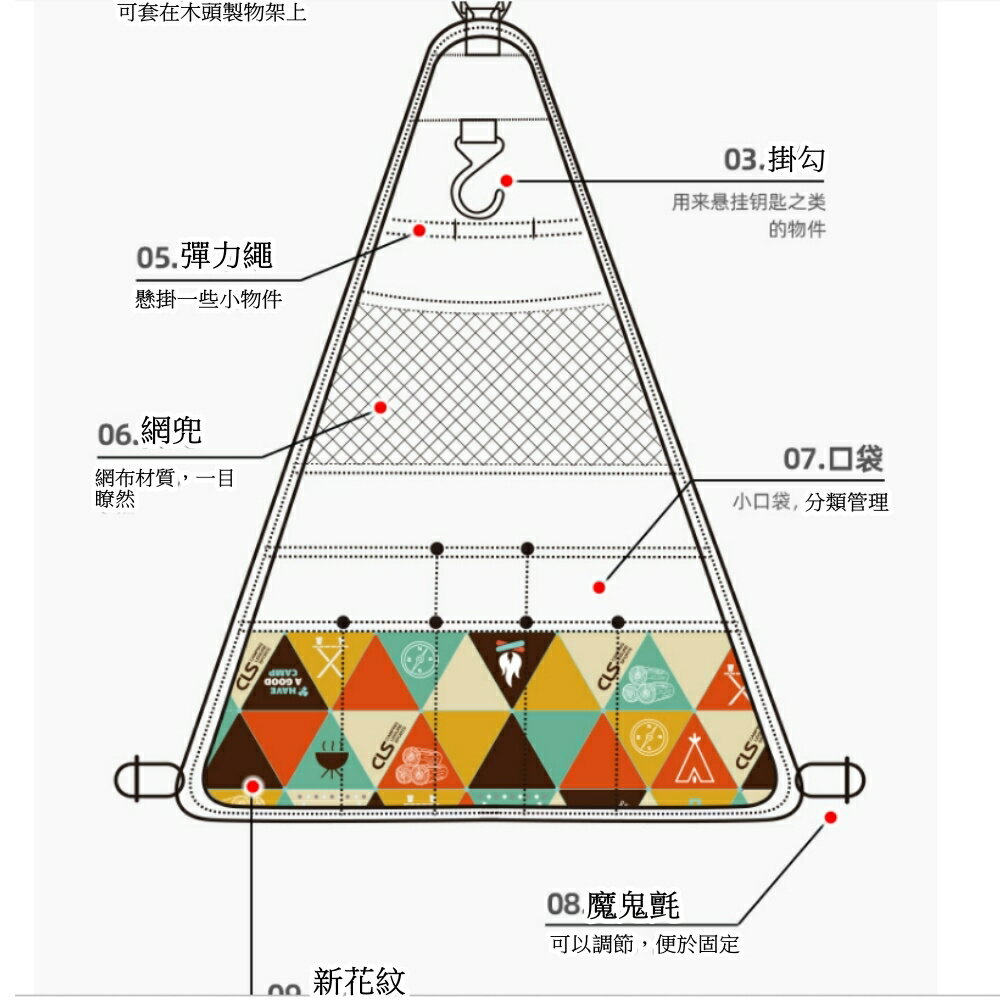 美麗大街 【111111140】戶外露營收納袋三角架置物架收納包餐具整理掛袋 2