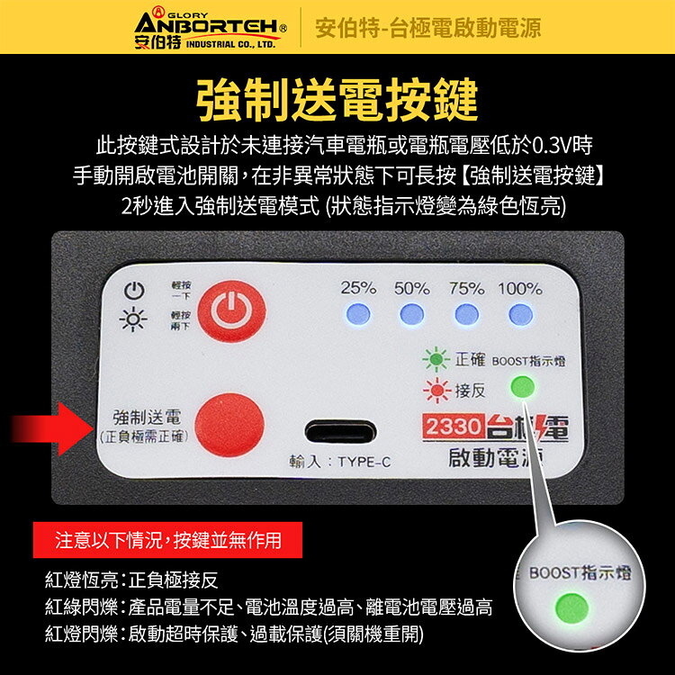 【安伯特】台極電啟動電源ABT-D2330 (一年保固) 救車電源 汽機車救援 緊急照明 7