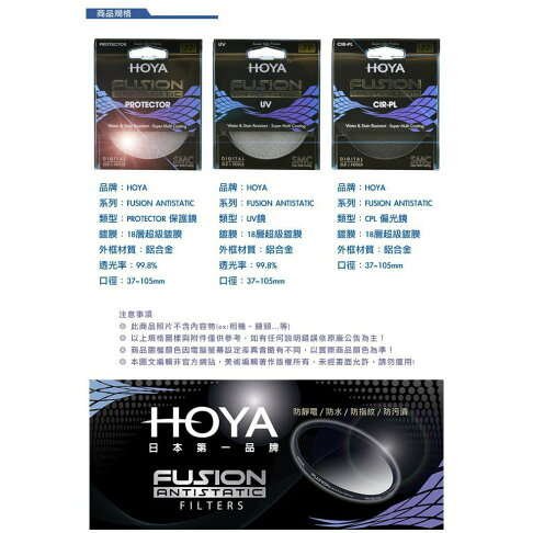 【EC數位】HOYA Fusion C-PL 環形偏光鏡片 37 40.5 43 46 49 52 55 58 mm 1