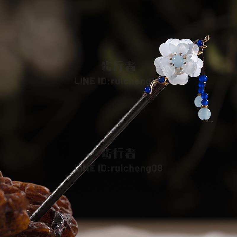 古風發簪流蘇步搖木簪子女仿黑檀木頭飾盤發漢服配飾古裝發釵挽發【步行者戶外生活館】 1