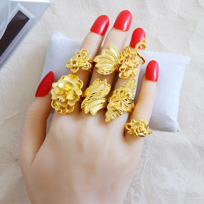 雅夢緹越南沙金戒指 女士黃銅飾品 久不掉色夸張大時尚大關節戒指