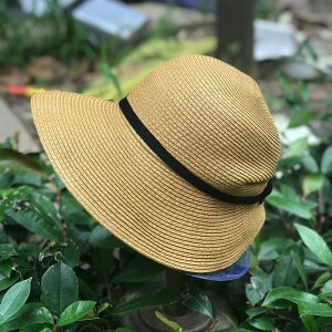 折疊草帽遮陽帽子女夏天沙灘帽馬尾可戴涼帽韓國韓版防紫外線防曬1入