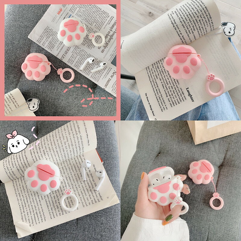 日系少女粉嫩萌物貓爪airpodspro3保護套蘋果無線藍牙耳機矽膠套airpod1代2代殼防丟繩卡通小貓手數據套全包