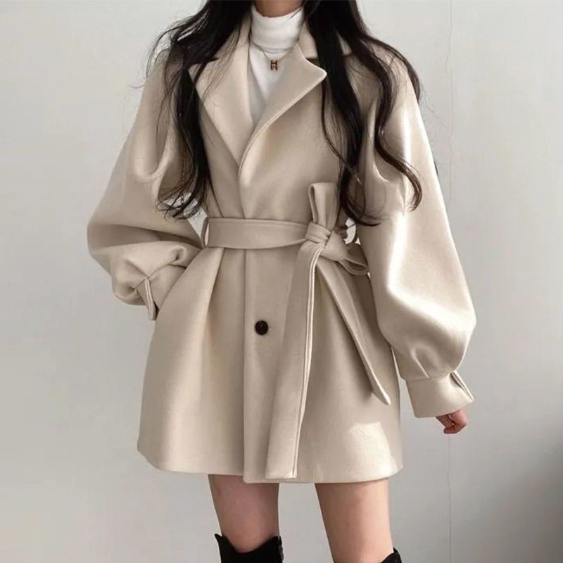 高階感小個子毛呢外套女裝2023新款潮韓版寬松秋冬中長款妮子大衣-創美