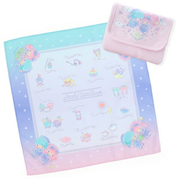 【震撼精品百貨】Little Twin Stars KiKi&LaLa 雙子星小天使~日本 雙子星棉質方巾附皮質收納包*76466