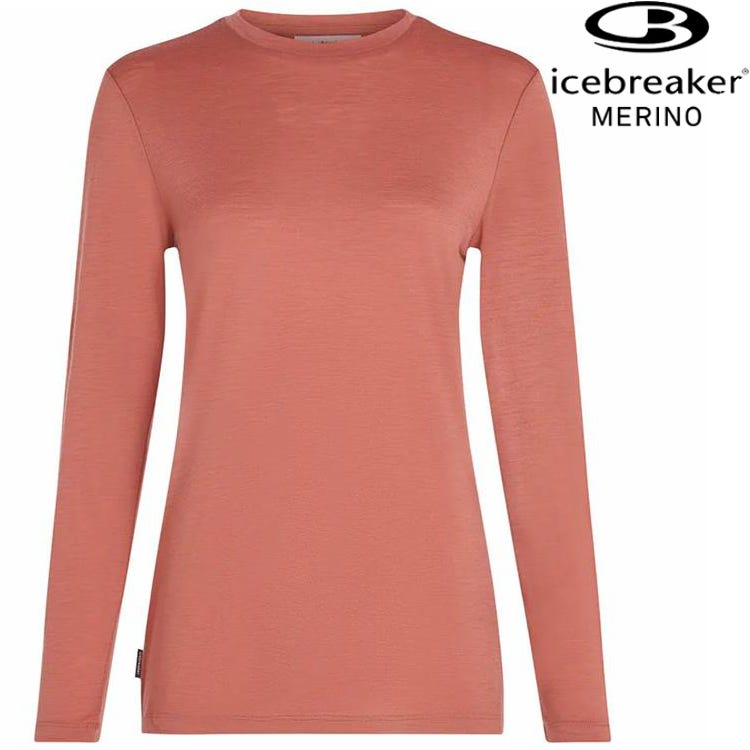 Icebreaker Tech Lite 150 女款 素色圓領長袖上衣/美麗諾羊毛 0A5728 01M 珊瑚粉
