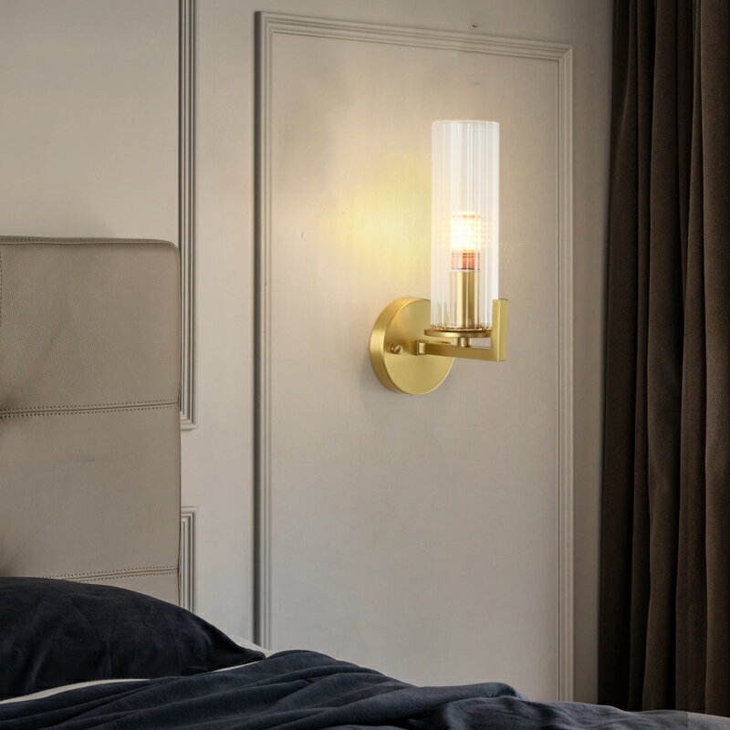【免運】可開發票 輕奢現代簡約臥室床頭燈北歐過道走廊客廳電視背景墻水晶全銅壁燈