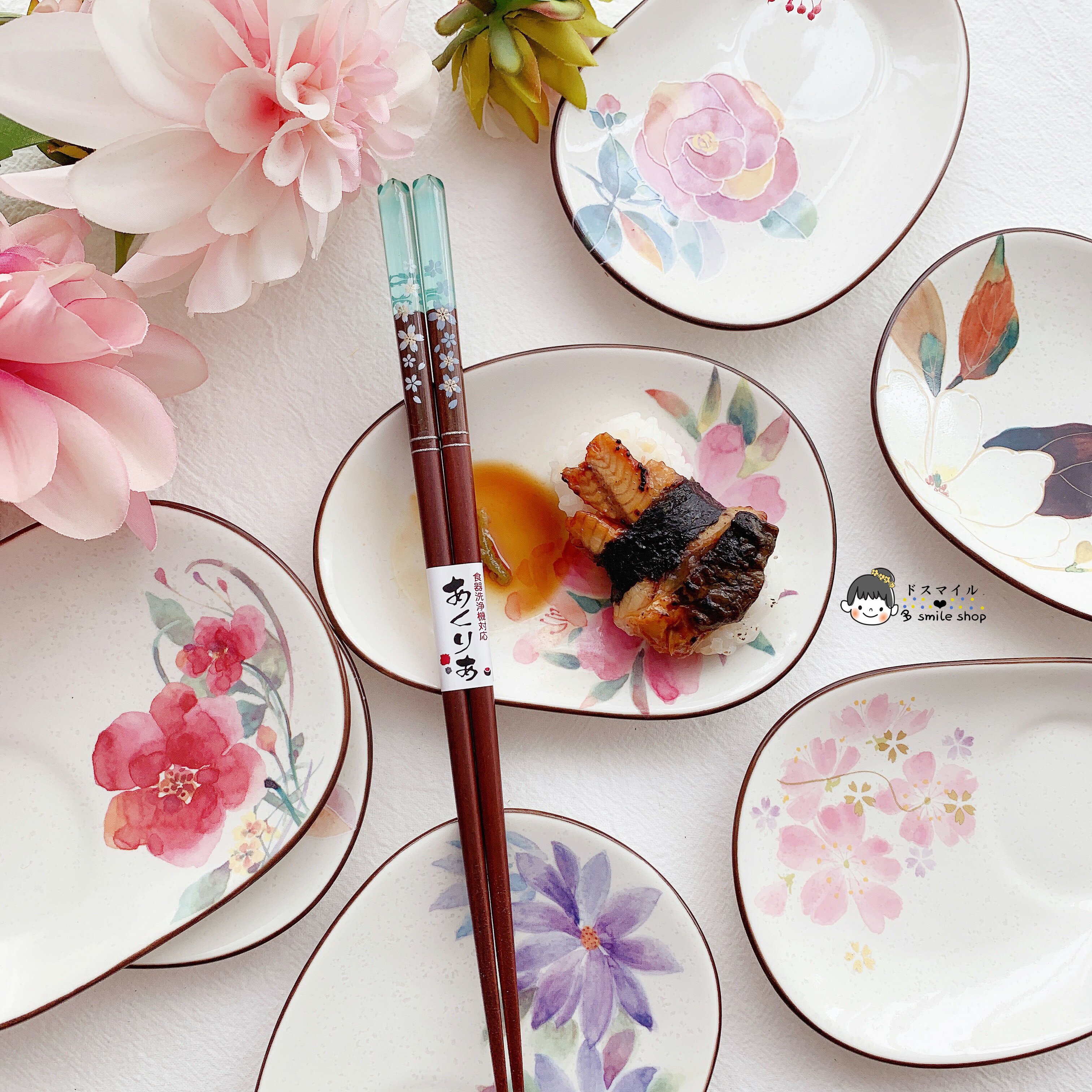進口美濃燒櫻花語和藍壽司餃子蘸料醬油碟筷子架日式餐具