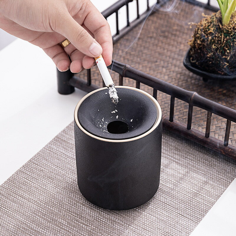 菸灰缸創意陶瓷菸缸筒個帶蓋客廳辦公擺