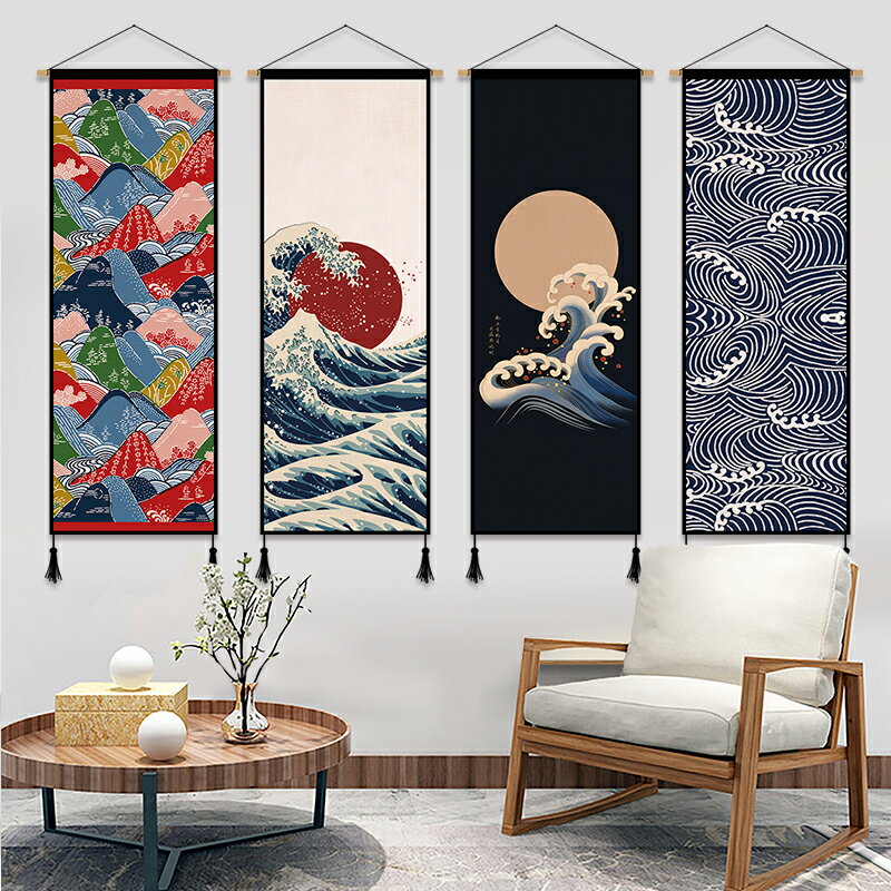 日式浮世繪布藝掛畫背景墻裝飾畫餐廳書房掛布電表箱遮擋布掛毯