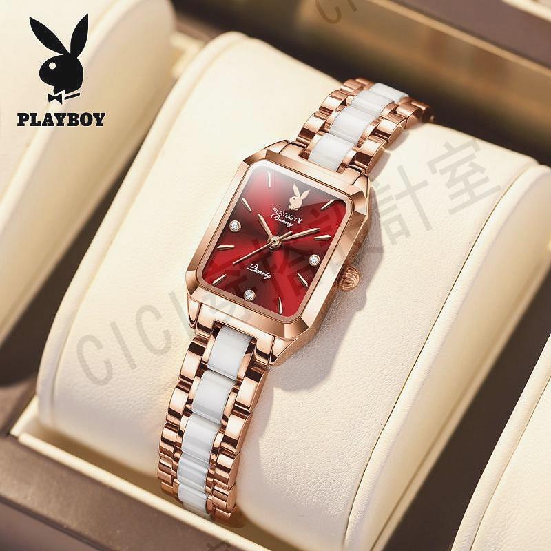 PLAYBOY 2050 時尚 國際品牌手錶 陶瓷錶帶石英女表 2023年新款 送禮物首選 小綠表 防水女士手錶〔免【亞德機械五金家居】