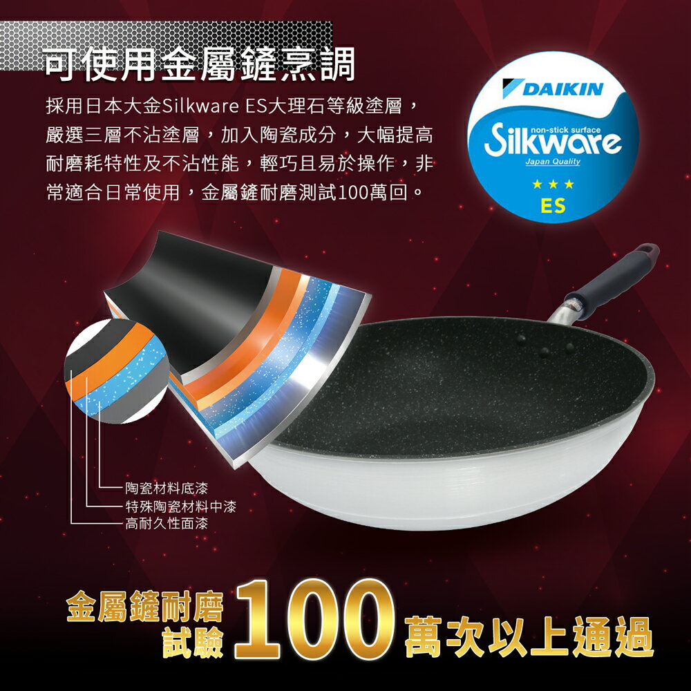 【日本北陸hokua】日本製大金流光系列不沾炒鍋30cm(含蓋)可用金屬鏟 4