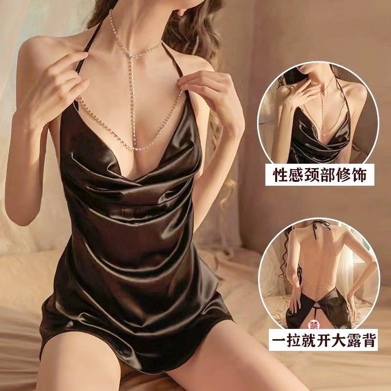 情趣制服 情趣內衣 情趣套裝 性感情趣內衣睡衣鏈條露背吊帶睡裙系帶誘惑制服激情火辣免脫套裝 免運