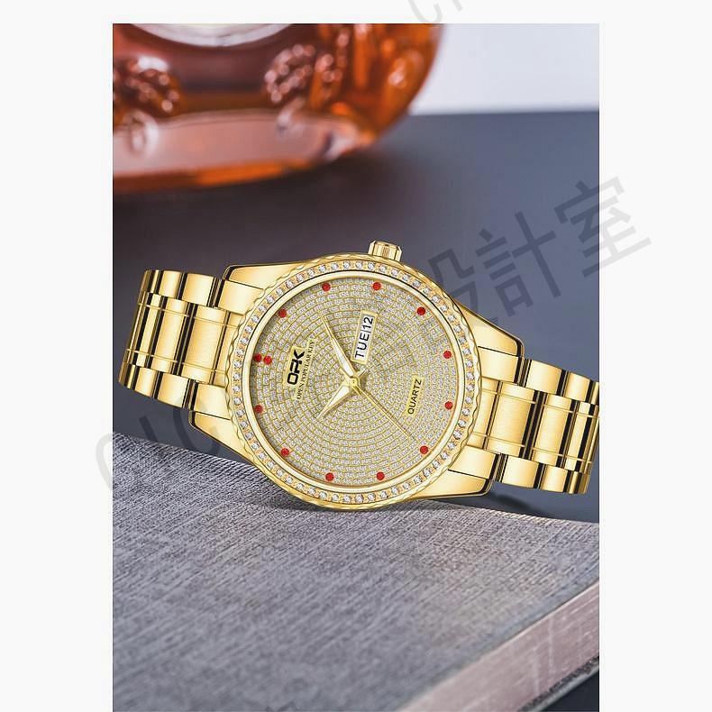 鑲鑽雙日曆石英錶 防水手錶 時尚商務男士手錶 潮流休閒男錶【亞德機械五金家居】 7