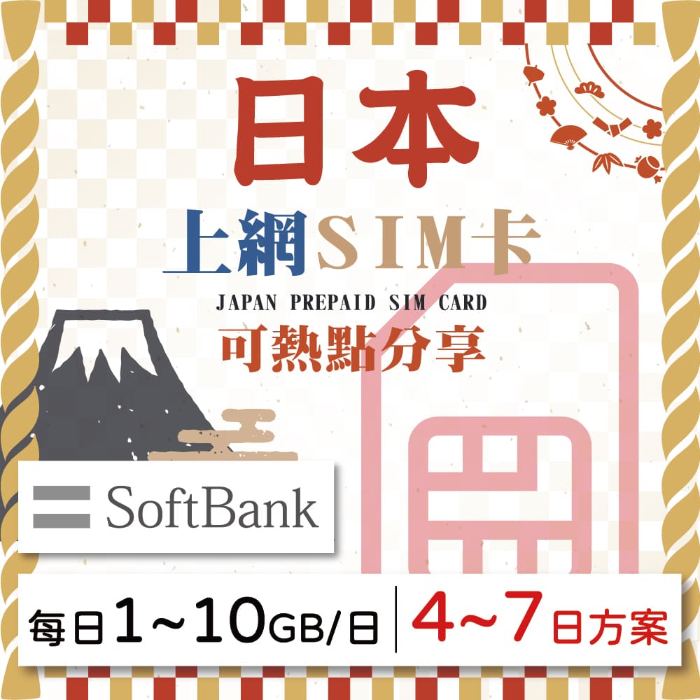 【GLOBAL WiFi】日本SIM卡 日本上網 每日1GB~10GB 降速吃到飽 4G高速上網 Softbank 手機上網 隨插即用