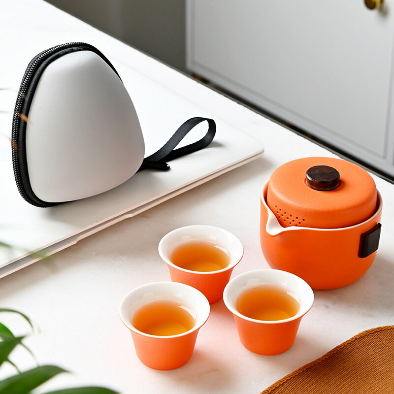 戶外旅行茶具套裝快客杯一壺三杯可攜式陶瓷伴手禮品泡茶壺