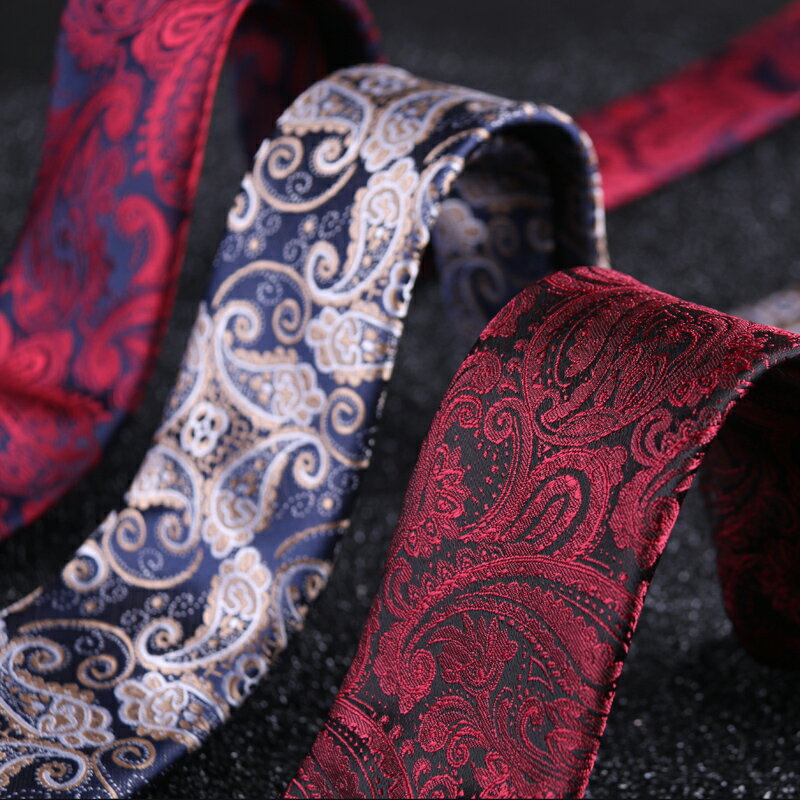 歐美時尚男士正裝領帶佩里斯花紋腰果領帶窄版7cm紅藍黑拉鏈領帶