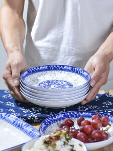 青花瓷盤子菜盤家用菜碟景德鎮網紅陶瓷餐具套裝中式深盤湯盤10個
