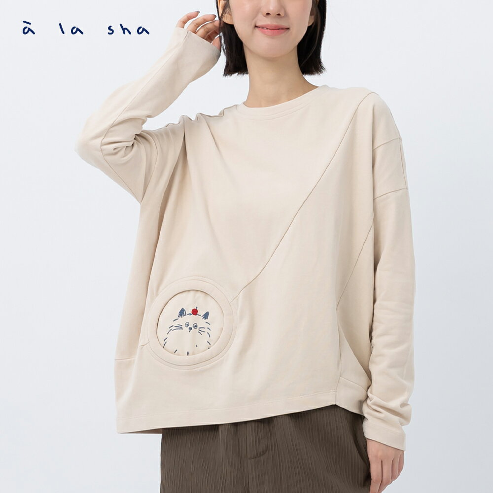 【客訂賣場，普通客人勿下單】a la sha 洞洞蘋果喵圓領長袖棉T 1