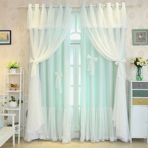 韓式夢幻公主風蕾絲窗簾成品溫馨臥室田園粉色兒童落地窗飄窗短簾