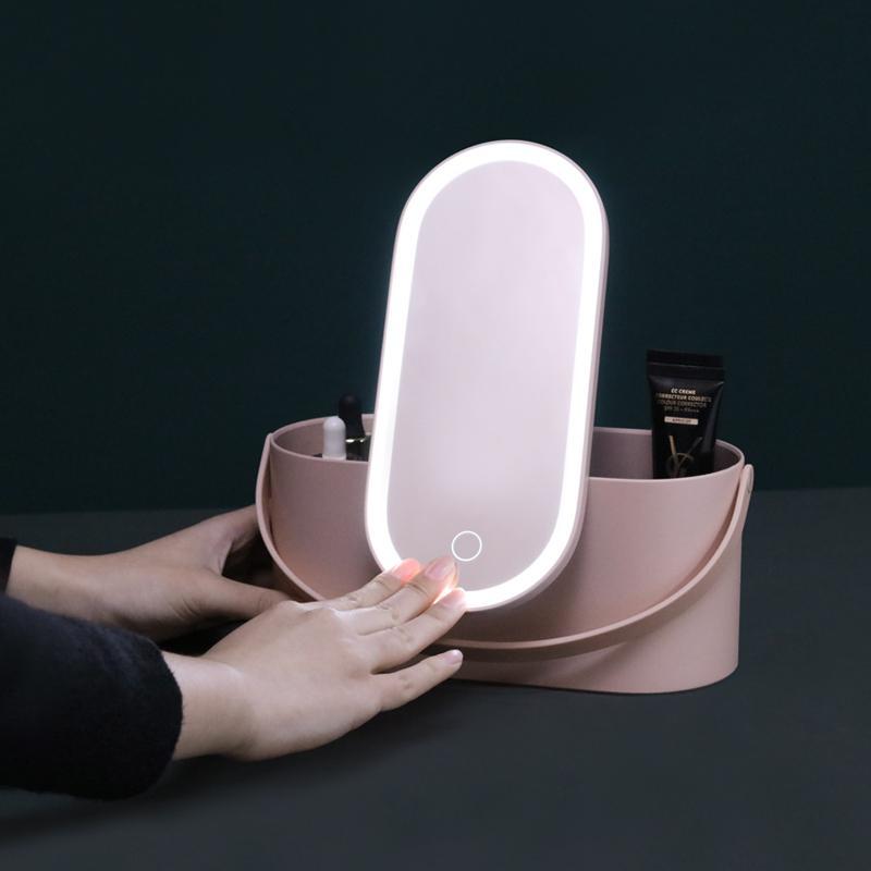 LED觸控化妝鏡折疊桌鏡 便攜化妝鏡led充電帶燈高清補光梳妝美妝鏡女旅行收納盒折疊
