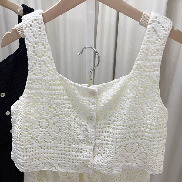 ANNAS 正韓 特價 單品實拍 重工蕾絲流蘇套裝 無袖長洋裝 蕾花 法式浪漫氣質婚禮穿搭 性感度假海島穿搭 韓國 6