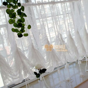 白色蕾絲碎花唯美窗紗穿桿簾提拉簾氣球簾隔斷簾客廳臥室飄窗窗簾 (200*150cm)