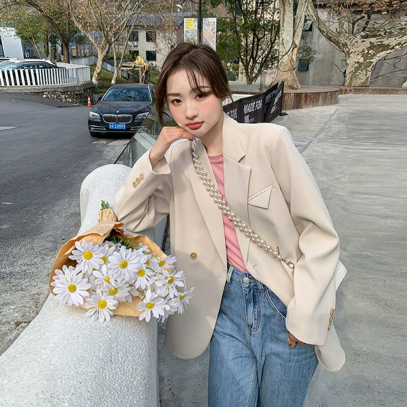 現貨+預購 西裝外套休閒西服-寬鬆雙排扣中長款春秋女外套2色74dd17【獨家進口】【米蘭精品】