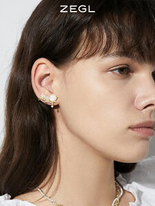ZEGL設計師白月光與白玫瑰耳環女輕奢耳釘耳夾一體式925銀針耳飾